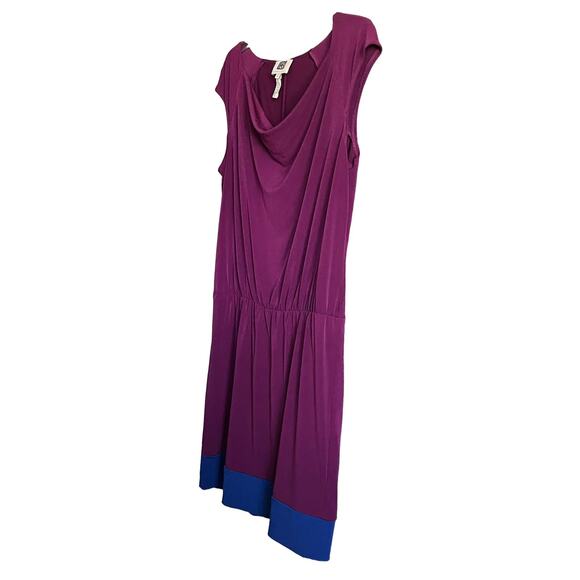 LAUNDRY BY DESIGN CAP SLEEVE DRESS, WOMENS, L, BURGANDY & BLUE HEM, FIT & FLARE - Picture 3 of 11